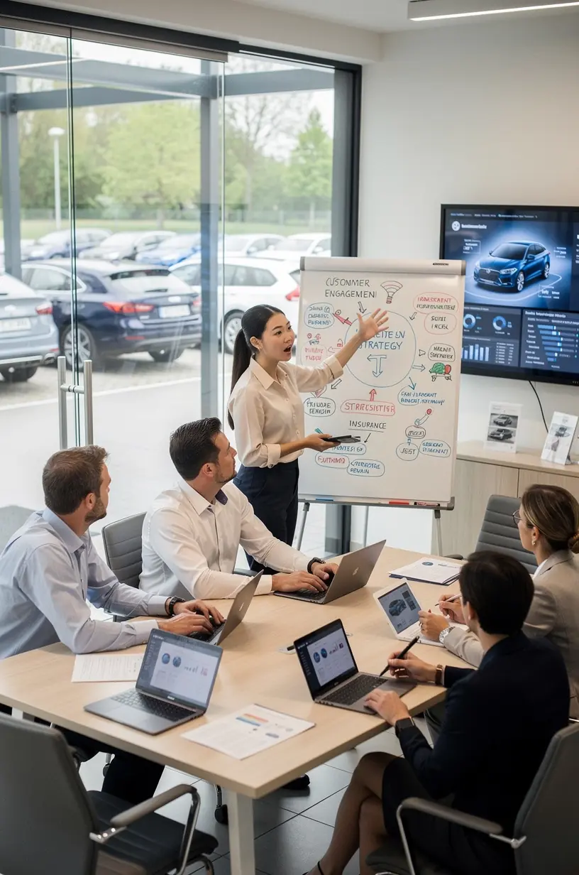 Techniker prüft Motorraum eines Fahrzeugs zur Diagnose im Servicezentrum.